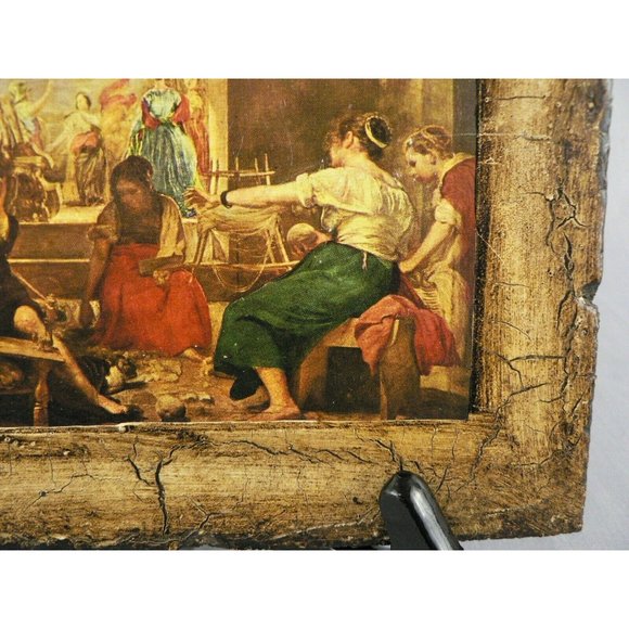 Velazquez Art Print Decoupage & Antiqued Finish on Wood Panel the Women Spinners - Picture 9 of 12